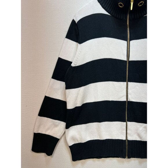 Chaps Womens Full Zip Sweater Size 3X Black White Striped Rib Knit Mock Neck Y2K - Picture 5 of 12